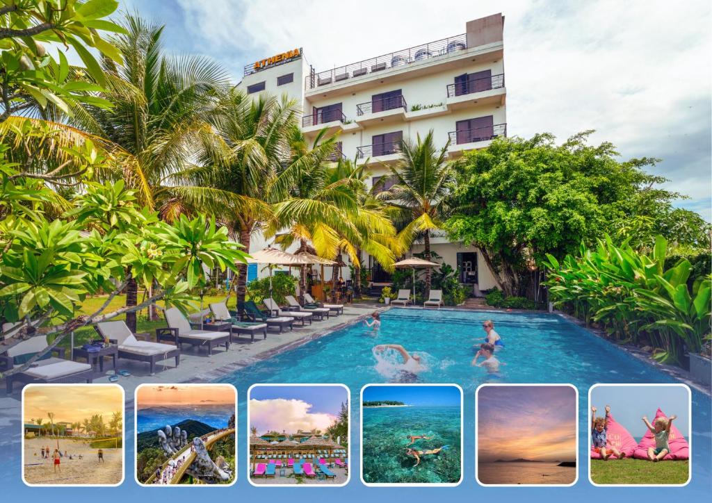 a collage of photos of a resort swimming pool at Athenia Hoi An Boutique Hotel & Spa in Hoi An