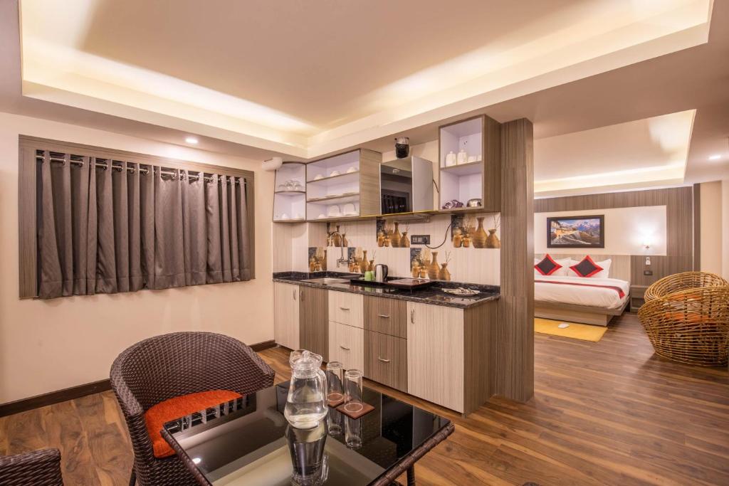 Kuchyň nebo kuchyňský kout v ubytování Hotel Wawa