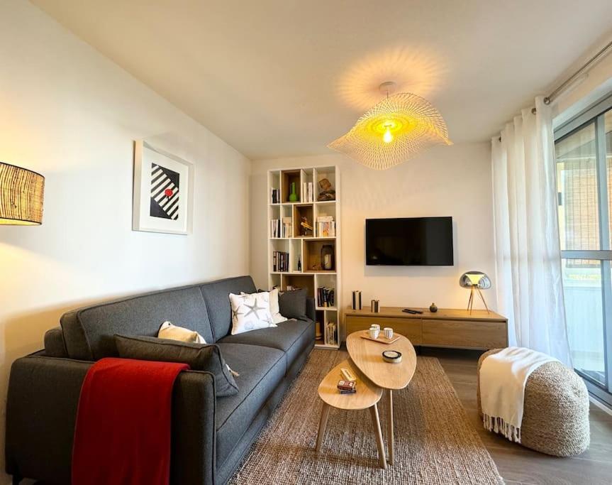 Μια τηλεόραση ή/και κέντρο ψυχαγωγίας στο Le cosy, appartement de charme rénové en bord de mer à Bénodet