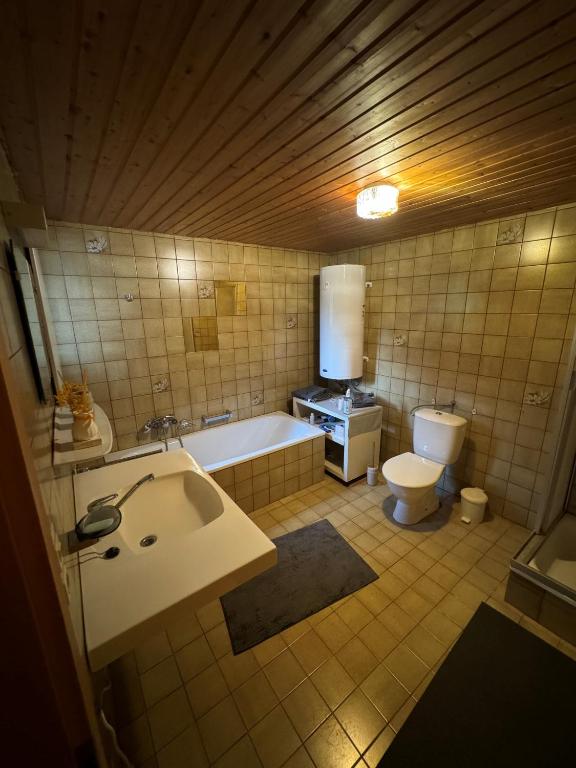 Koupelna v ubytování Freundliche 2-Zimmer-Erdgeschosswohnung mit Garten in Seeberg