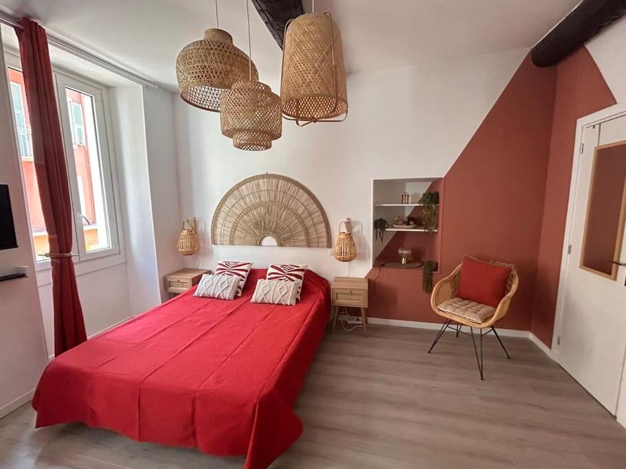 Postel nebo postele na pokoji v ubytování Studio climatisé Bohème Chic