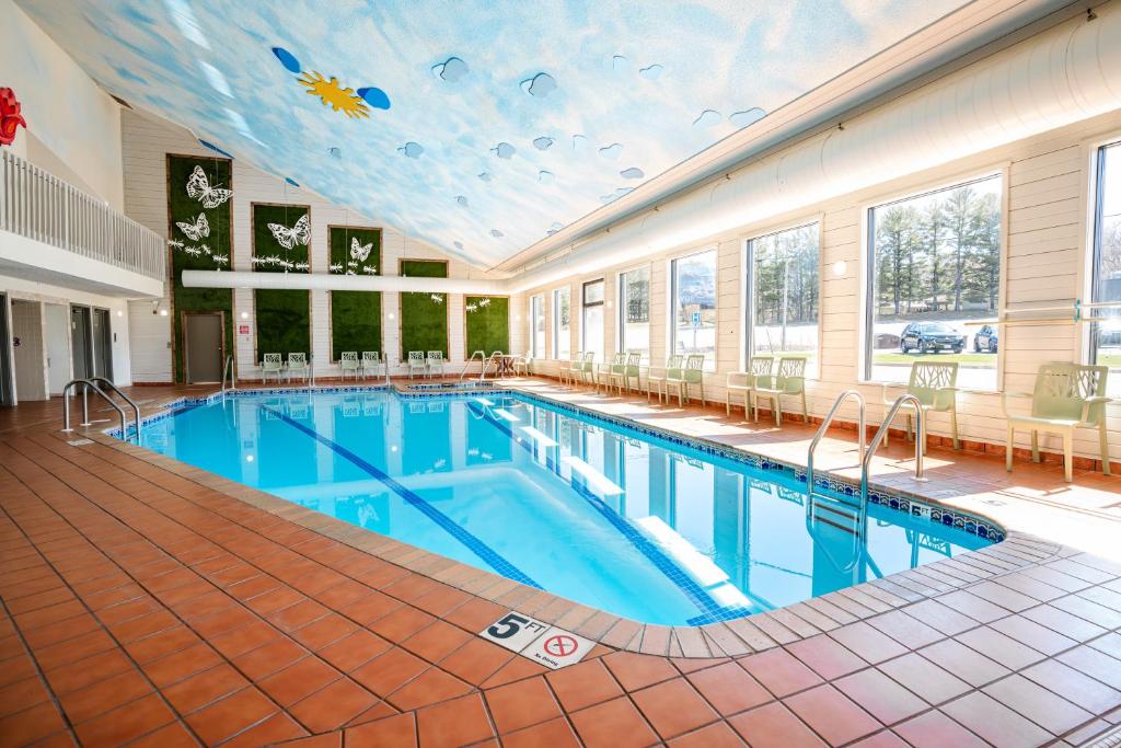 a large swimming pool in a large building at Natura Treescape Resort in Wisconsin Dells