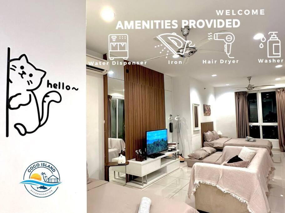 a living room with a couch and a television at Mansion One Modern 5pax walking distance Gleneagles Hospital Gurney Plaza in George Town