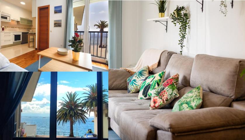 a collage of pictures of a living room with a couch at Piso A Pie de Playa - A Corna in San Pedro