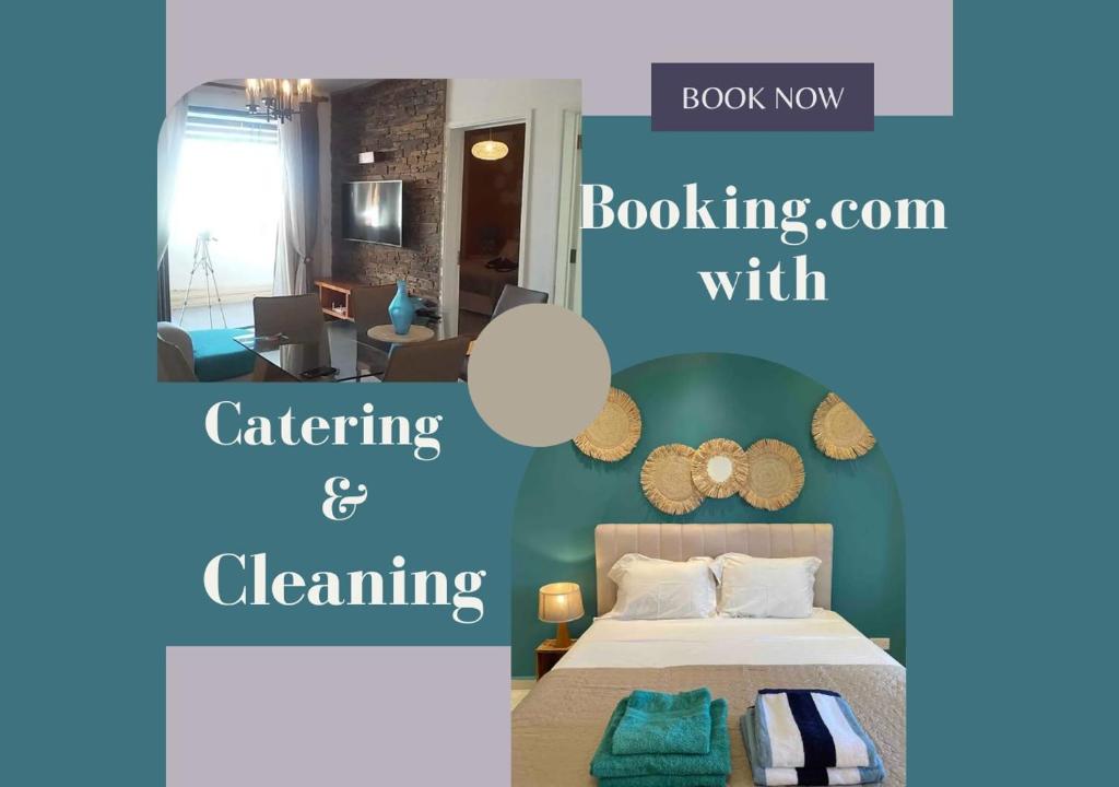 a bedroom with a bed and a living room at Beautiful 3 rooms apartment, 2 beds & 1 dressing room in Flic-en-Flac