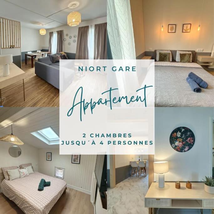 un collage de photos d'un salon et d'un appartement dans l'établissement Une escale à la gare, à Niort