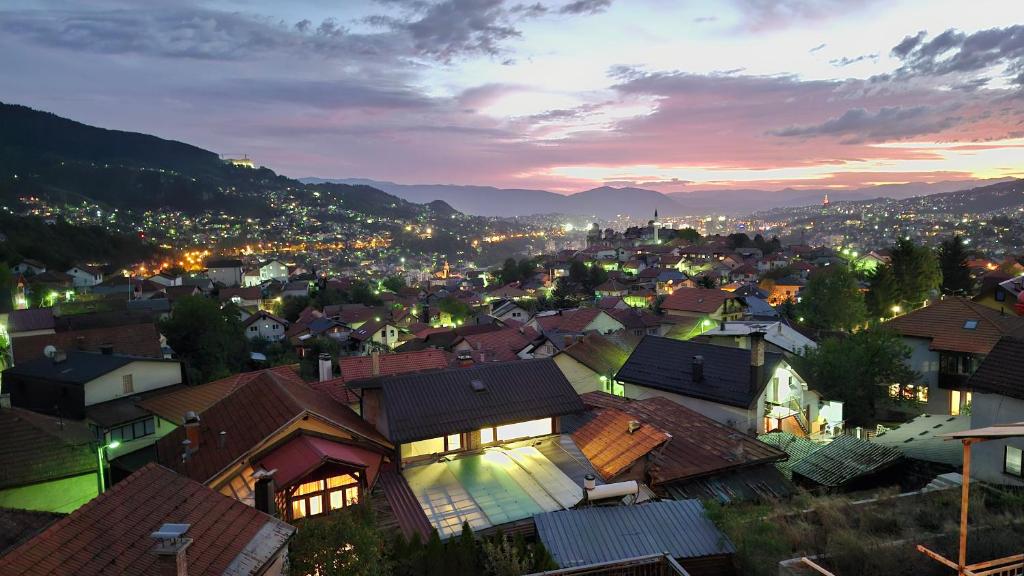a view of a town at night at City Gate in Sarajevo