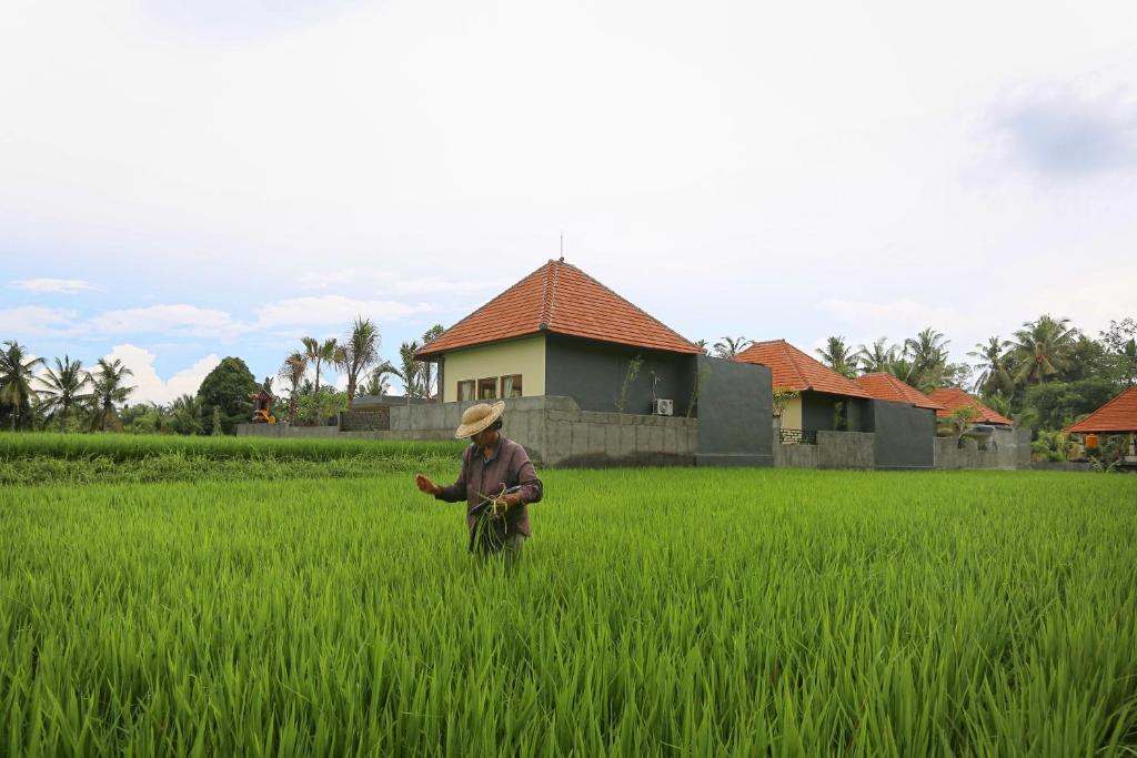 a person standing in a field of grass at Asri Sari Villa Ubud in Ubud
