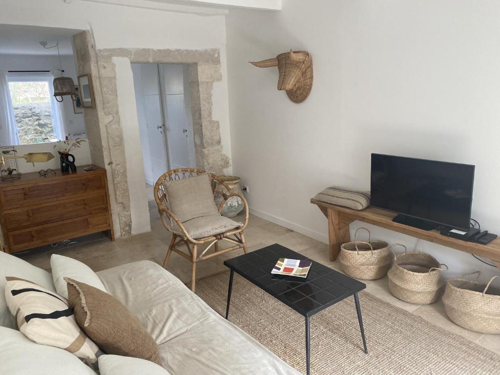 un salon avec un canapé et une télévision dans l'établissement Maison De Village St Remy de Pce, à Saint-Rémy-de-Provence