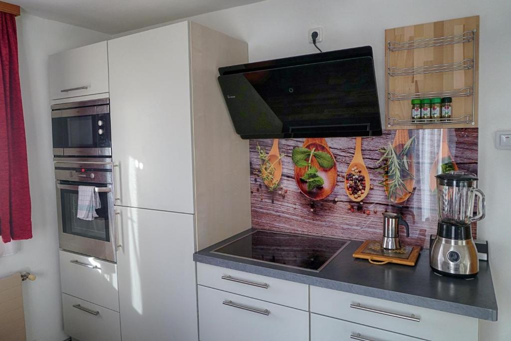 Kuchyň nebo kuchyňský kout v ubytování Montahaus Retro Apartments