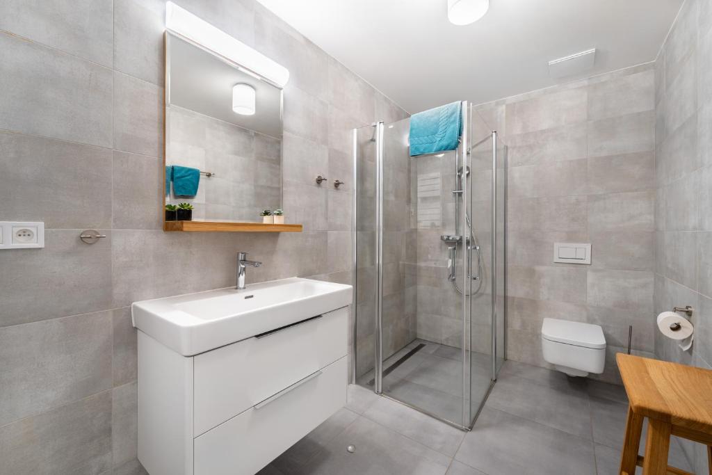 Koupelna v ubytování Wellness apartmán Pila na Kvildě