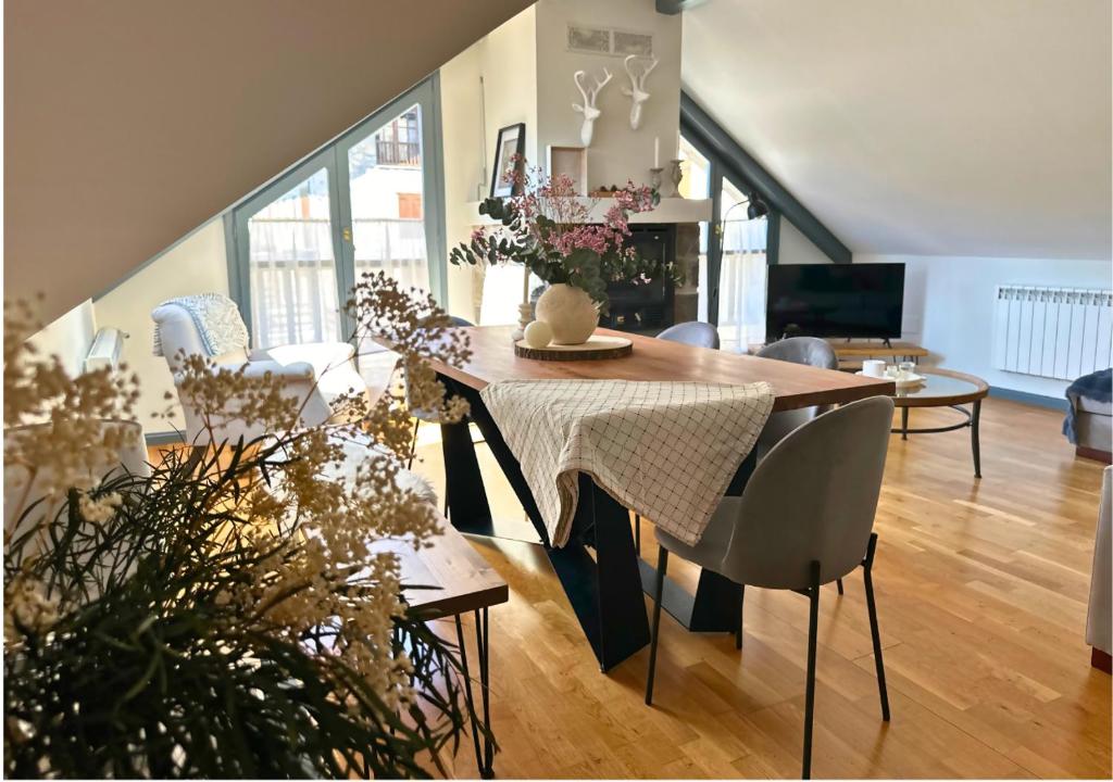 TV a/nebo společenská místnost v ubytování Caldares Exclusivo Ático en El Pueyo de Jaca