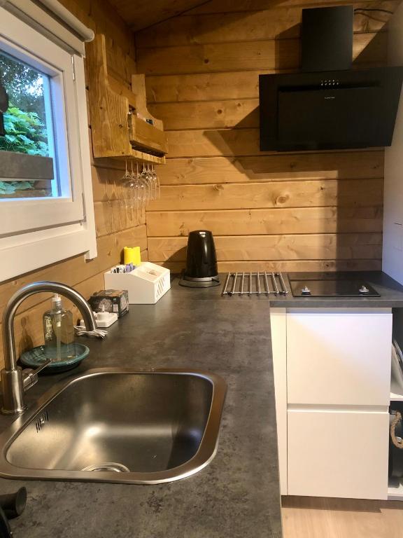 Kuchyň nebo kuchyňský kout v ubytování Veluws vakantiehuisje Kawoeper Lodge