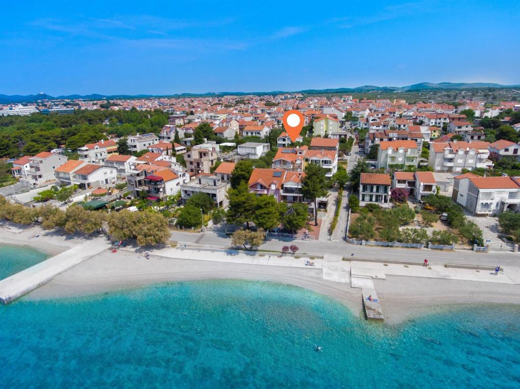 an aerial view of a beach in a city at Apartments Vladimir in Vodice
