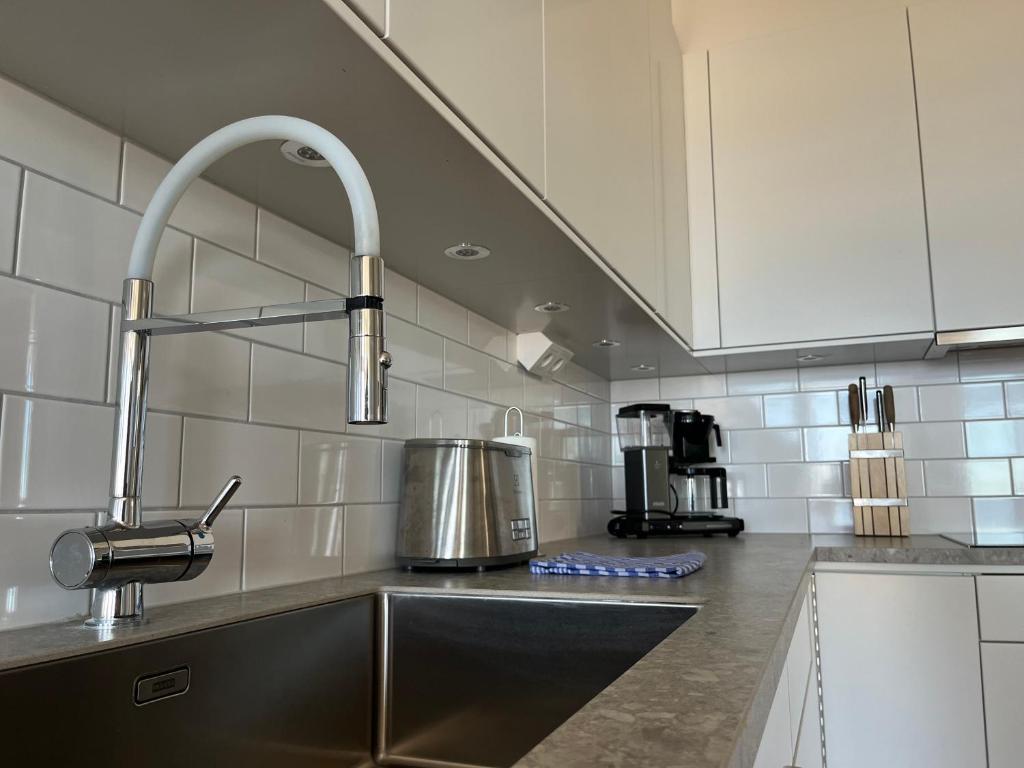 Kuchyň nebo kuchyňský kout v ubytování ÅhusBrygga Apartment Hotel