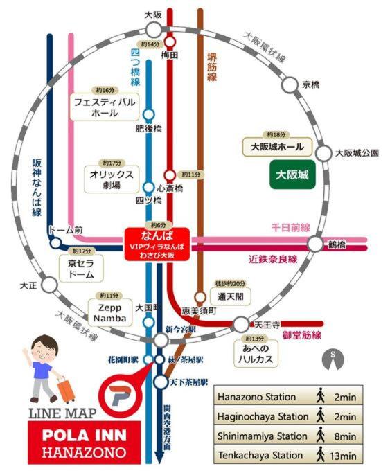 a map of the podaim train station at 301号室駅2分格安和室民泊専用ミニキッチンとバスルーム付きアクセス抜群 in Osaka