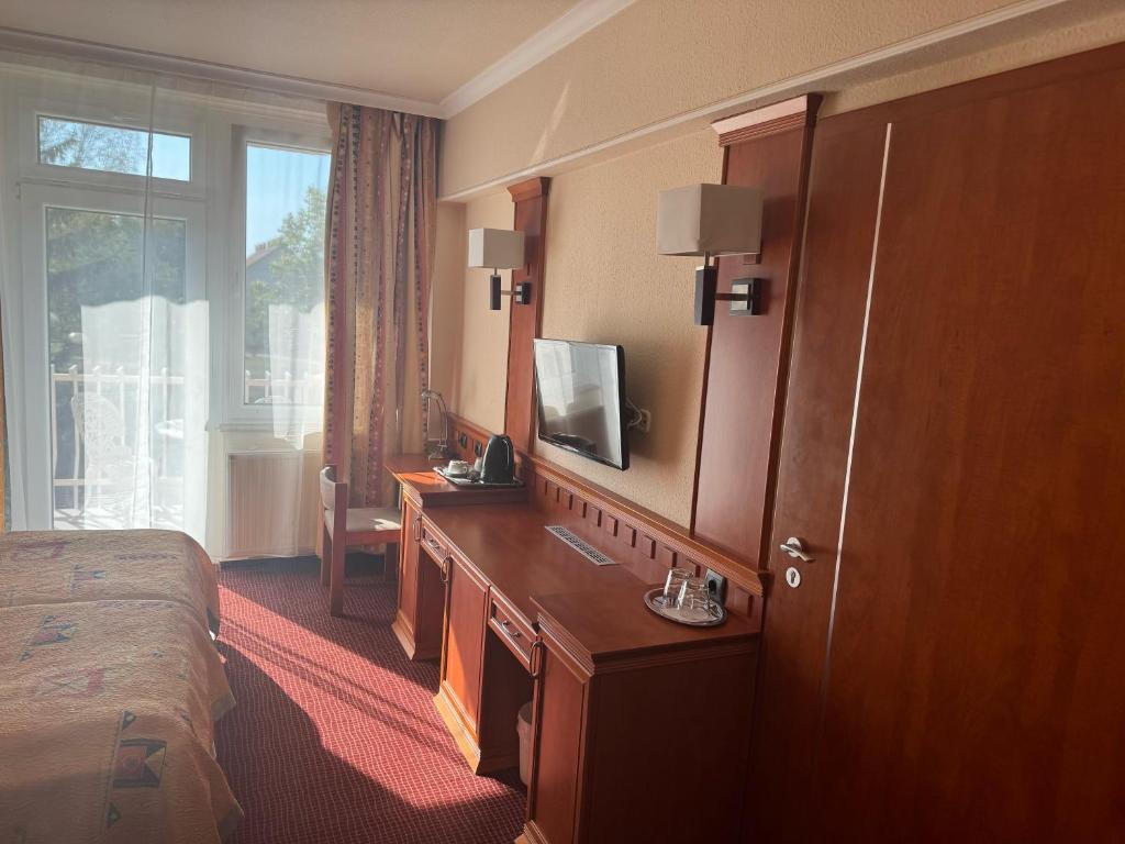 Televízia a/alebo spoločenská miestnosť v ubytovaní Csipke Hotel