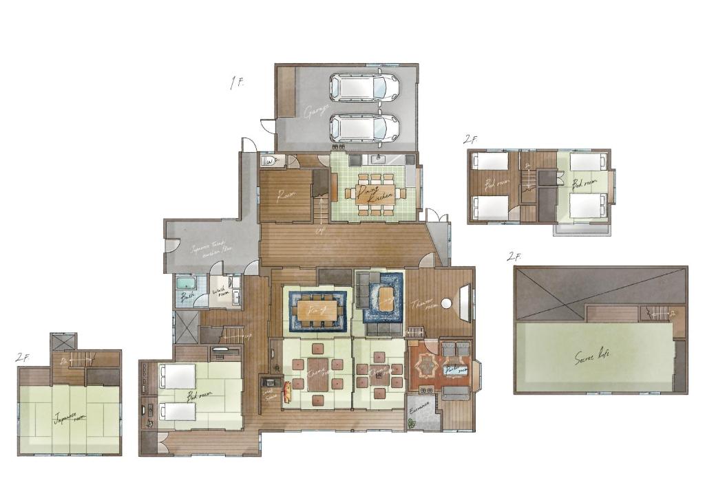 倉敷の宿Retreat KOBAYASHI 1棟貸切 1日1組限定 11LLDDK 520平米 102年前の伝説の建物 瀬戸内芸術祭2025 直島 美観地区 最大10名 駐車場3台 ベッド8台の見取り図または間取り図