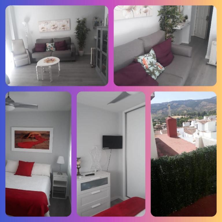 a collage of pictures of a bedroom and a living room at Casa Ríos in El Burgo
