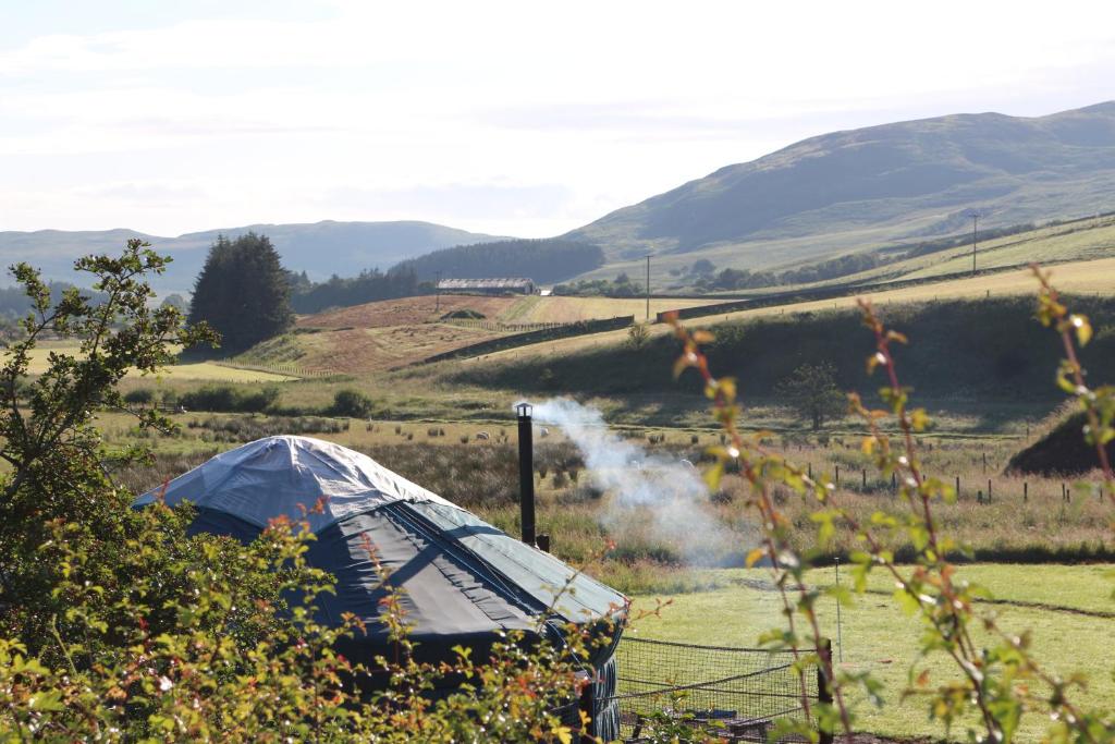 a tent in the middle of a field at Ettrick Valley Yurts in Yarrow