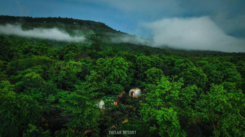 a house in the middle of a lush green forest at Thisak Resort Cheung phnom kulen in Siem Reap