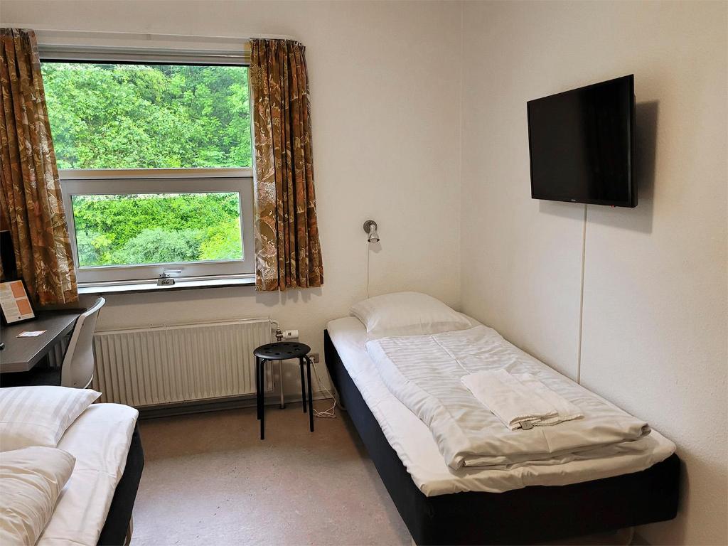 En TV eller et underholdningssystem på Aarhus Hostel og Hotel