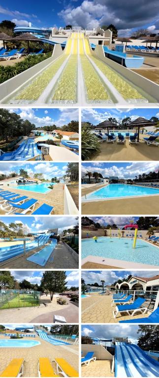 un collage de photos d'une piscine dans l'établissement Location mobil-home le bois dormant, à Saint-Jean-de-Monts