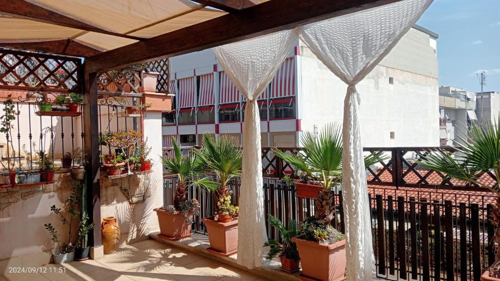 a balcony with potted plants on a building at Casa-B&B Bouganville Attico 85 mq in Barletta