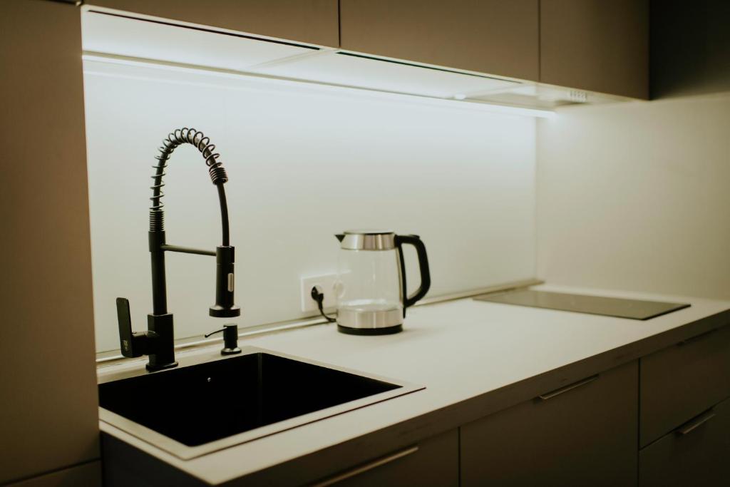 Kuchyň nebo kuchyňský kout v ubytování Skyline Luxury Suites