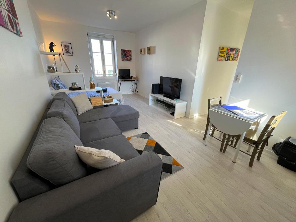 TV a/nebo společenská místnost v ubytování Beau Studio avec vue sur Mer et parking gratuit