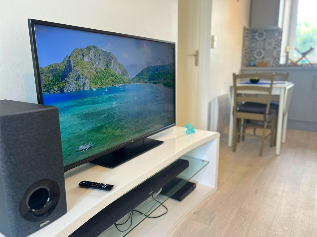 TV a/nebo společenská místnost v ubytování Beau Studio avec vue sur Mer et parking gratuit