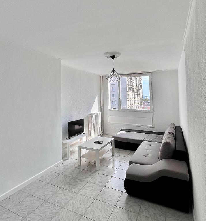 un salon avec un canapé et une table dans l'établissement Appartement T5 Spacieux, à Lyon