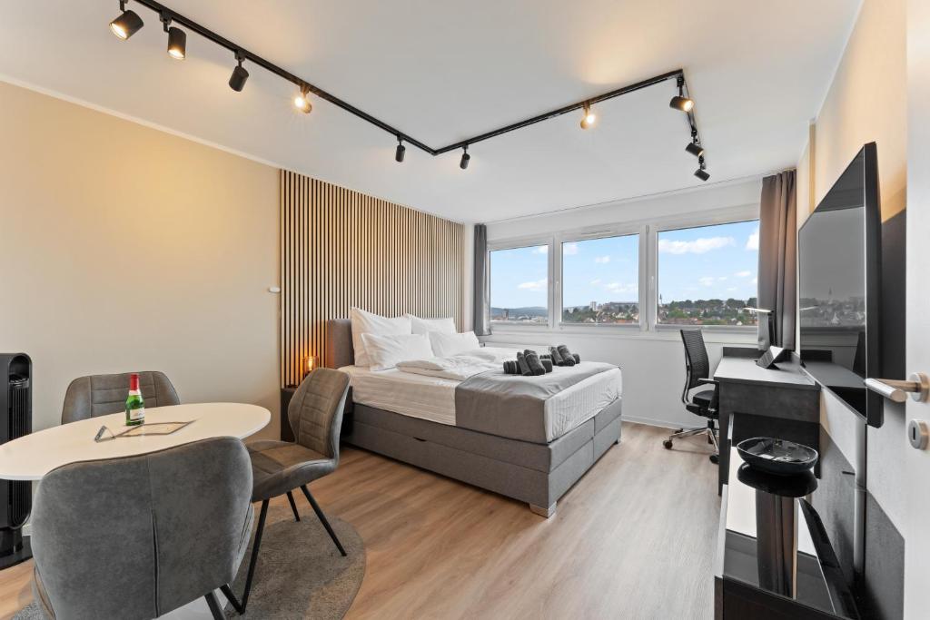 Μια τηλεόραση ή/και κέντρο ψυχαγωγίας στο Apartment für 2 - WLAN - Parkplatz - Homeoffice