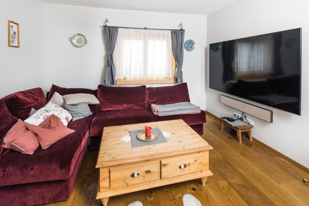 Televízia a/alebo spoločenská miestnosť v ubytovaní Chalet Almblick