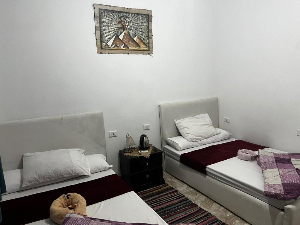 Postel nebo postele na pokoji v ubytování Jana Pyramids view inn