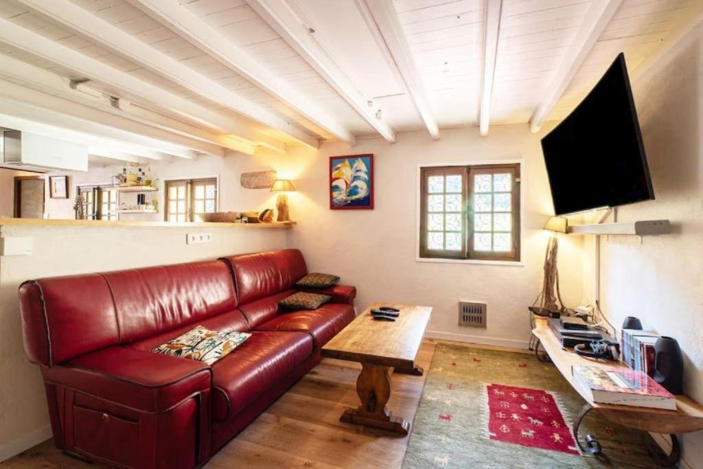 TV o dispositivi per l'intrattenimento presso Chapelle de Léca, Authentique Chapelle Rénovée - Vallespir - Vue Imprenable Montagne - Unique, Loft Moderne et Pittoresque - WIFI - Confort Premium - OFFRE SPECIALE - Majestic Key Konciergerie Collioure