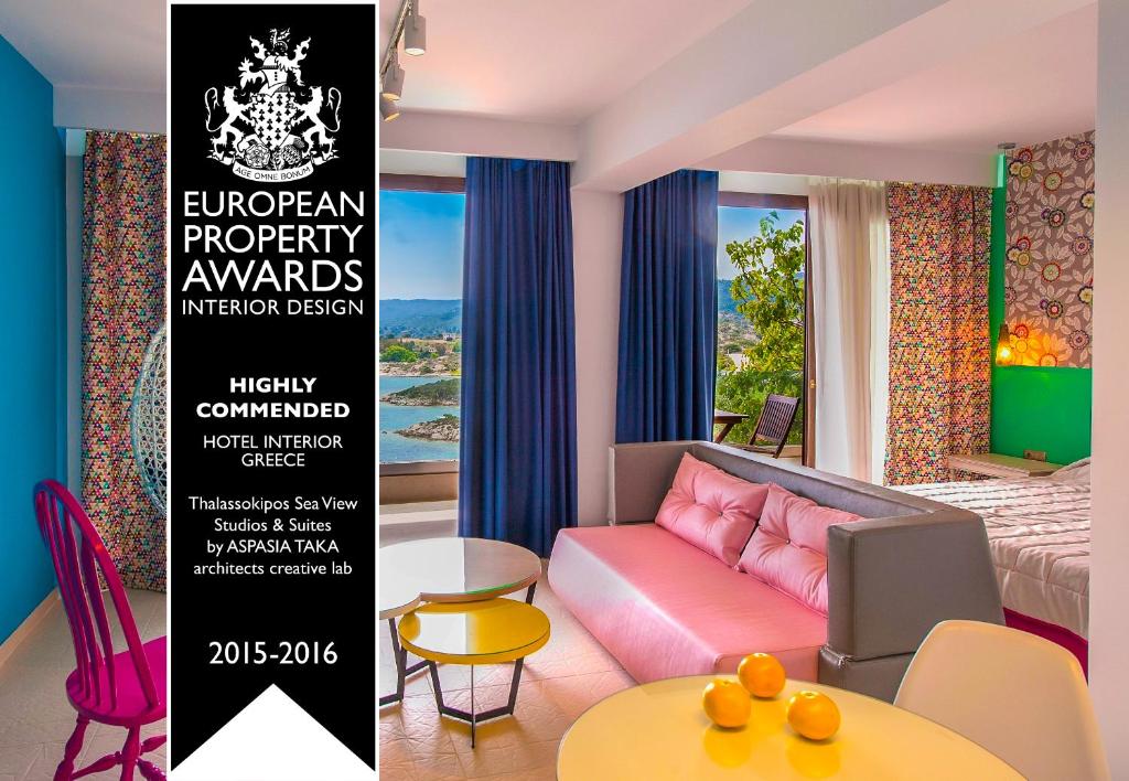 a flyer for a european property awards in interior design at Thalassokipos in Vourvourou