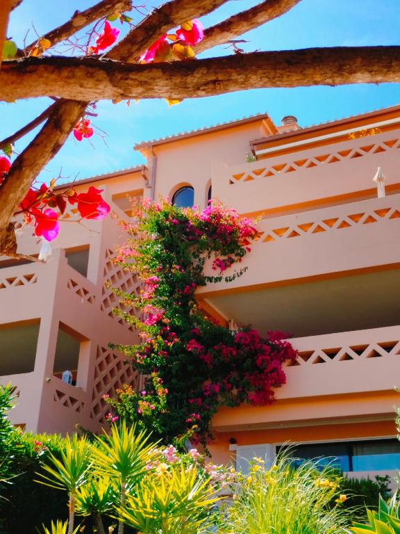 a building with flowers on the side of it at Apartamentos Turísticos Buganvilia in Lagos