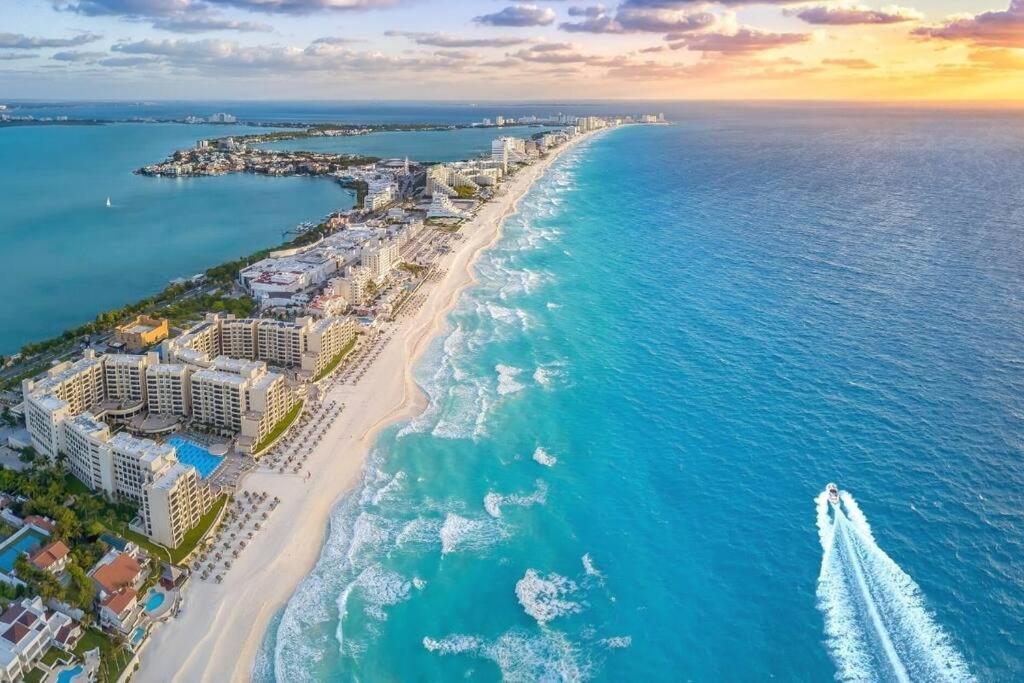 an aerial view of a beach and the ocean at Profile 3 in Cancún