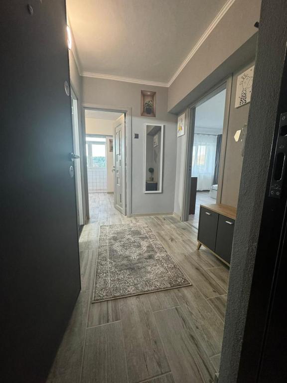 a hallway of a home with a rug on the floor at Apartament Alessi Home in Călimăneşti