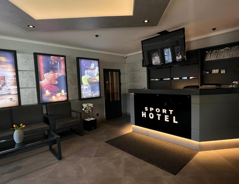 a store with a spot hotel sign in a room at Sport Hotel 2 in Cherkasy
