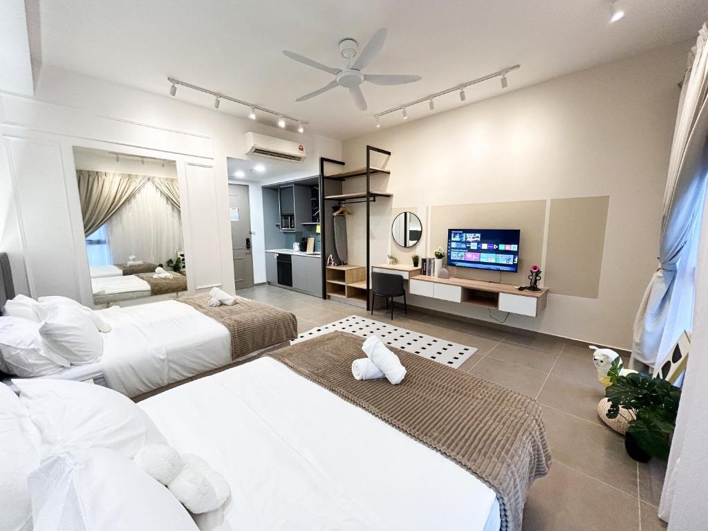 Кровать или кровати в номере Mossaz by Manhattan Group