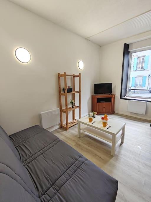 - un salon avec un lit et une table basse dans l'établissement Charmant T2 RDC, à Brest