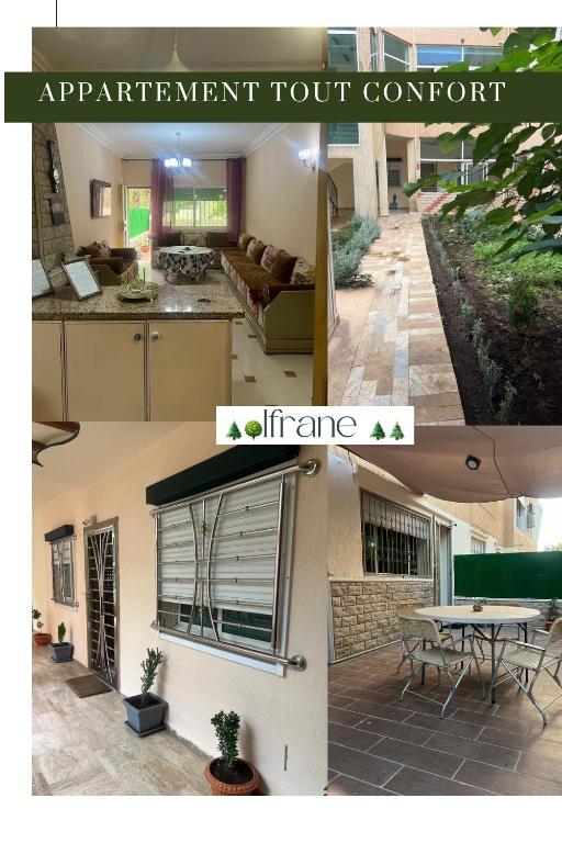 un collage de photos d'une cuisine et d'un salon dans l'établissement Appartement Tout Confort Ifrane, à Ifrane