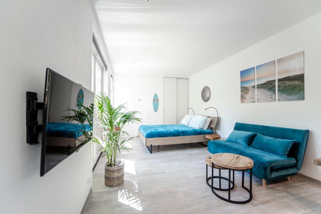 TV a/nebo společenská místnost v ubytování Good Vibes Romantic Studio incl free private parking