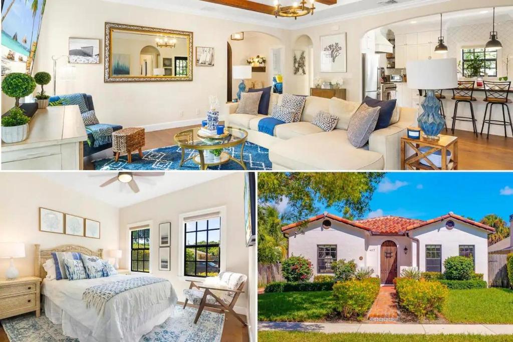 a living room and dining room of a house at Spanish Charm 4br Guest House Private Yard in West Palm Beach