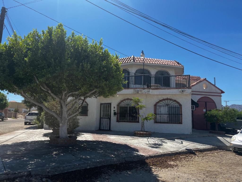 a white house with a tree in front of it at Casa Keka Triplex in Playas of San Felipe! in San Felipe