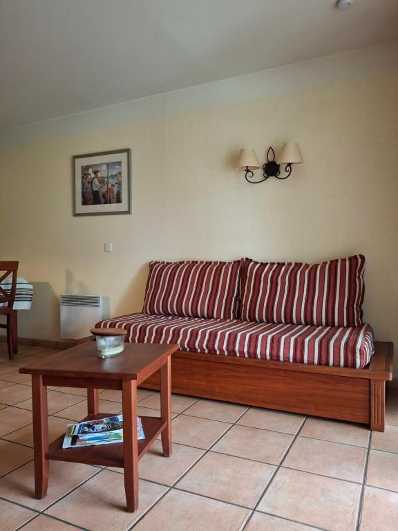 un salon avec un canapé et une table dans l'établissement Appartement au coeur du pays basque! 4 personnes, à Uhart-Cize