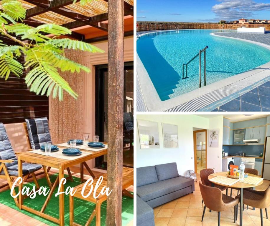 a collage of pictures of a villa with a swimming pool at Casa La Ola Majanicho - Monthly Stays in Majanicho