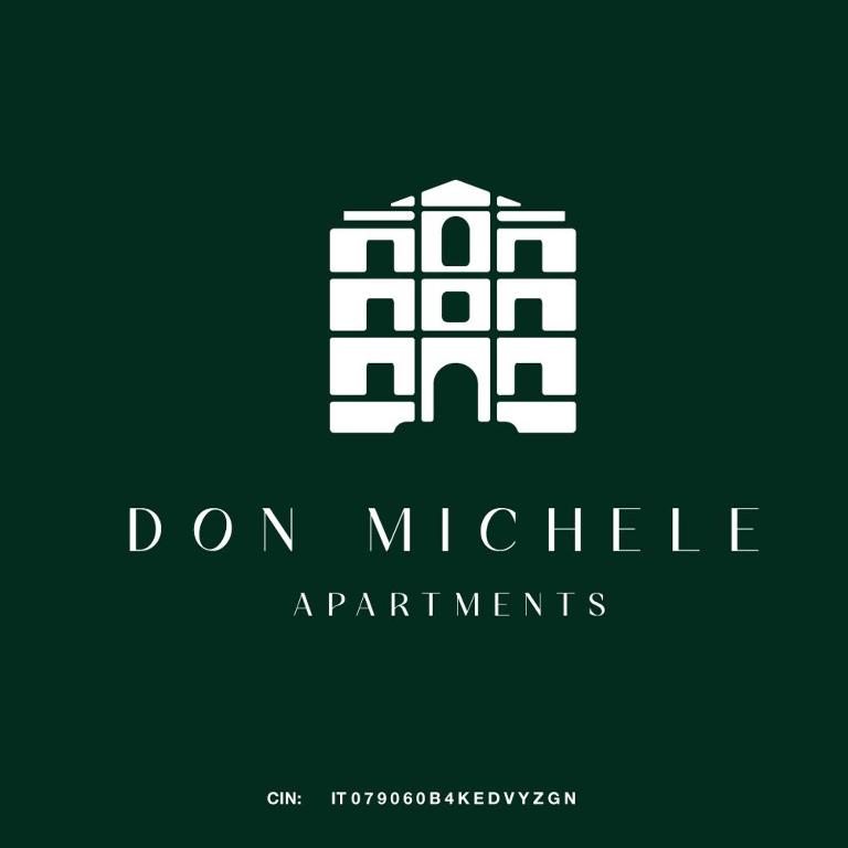 a white logo with a building on a green background at Don Michele Apartments in Gizzeria